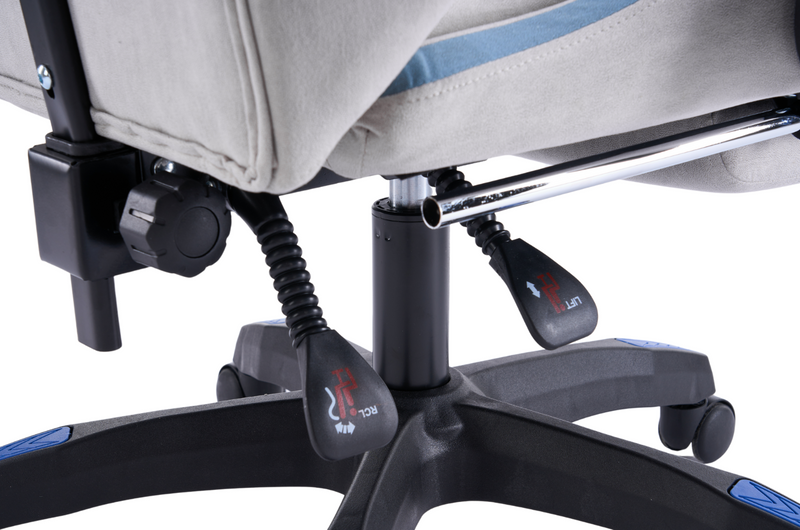 Fotel gamingowy z podnóżkiem zamszowy materiałowy krzesło dla gracza biurowy ergonomiczny szaro-niebieski Empo