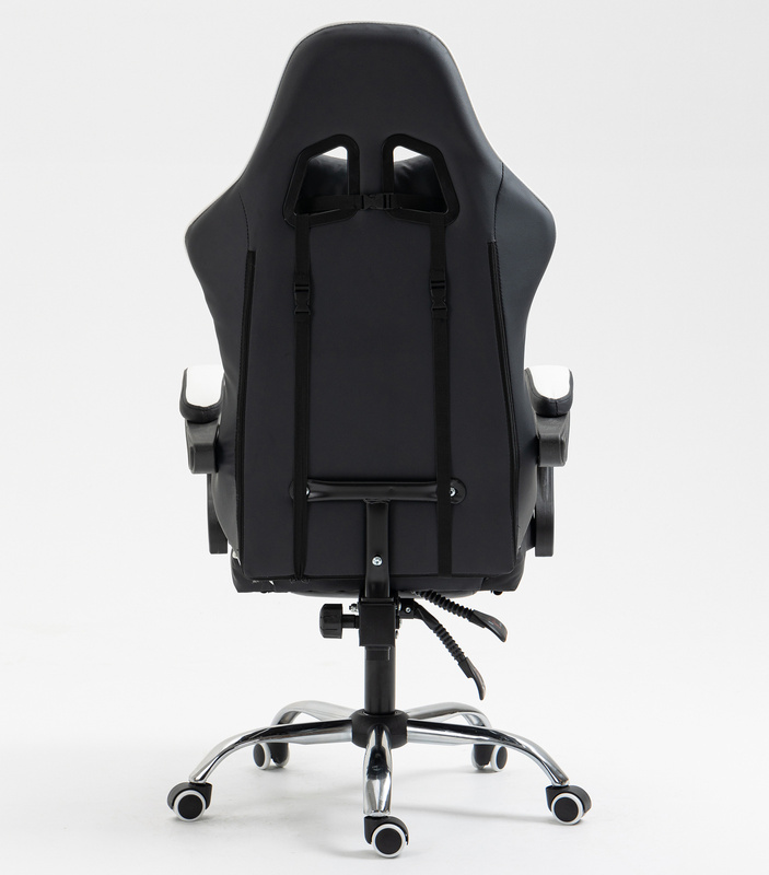 Fotel dla gracza gamingowy obrotowy krzesło z podnóżkiem biało-czarny Boss