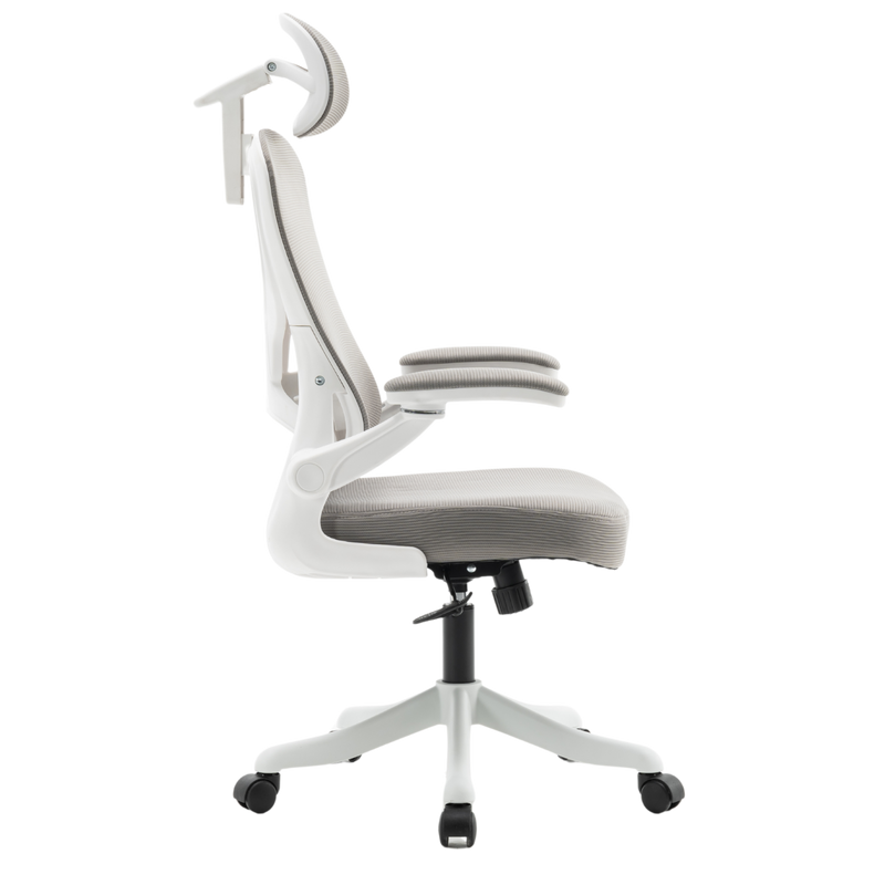 Fotel biurowy ergonomiczny obrotowy siateczkowy bujany krzesło szaro-biały Prime