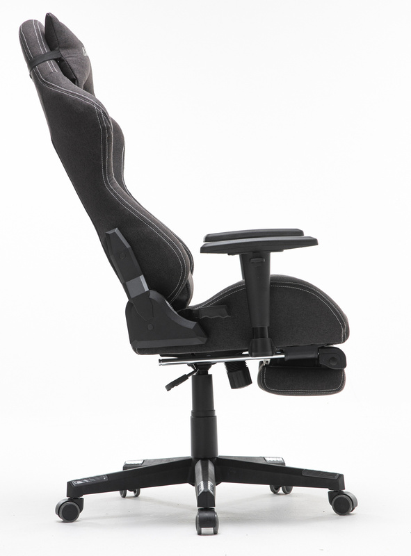 Fotel dla gracza gamingowy kubełkowy materiałowy ergonomiczny krzesło z podnóżkiem czarny Modern