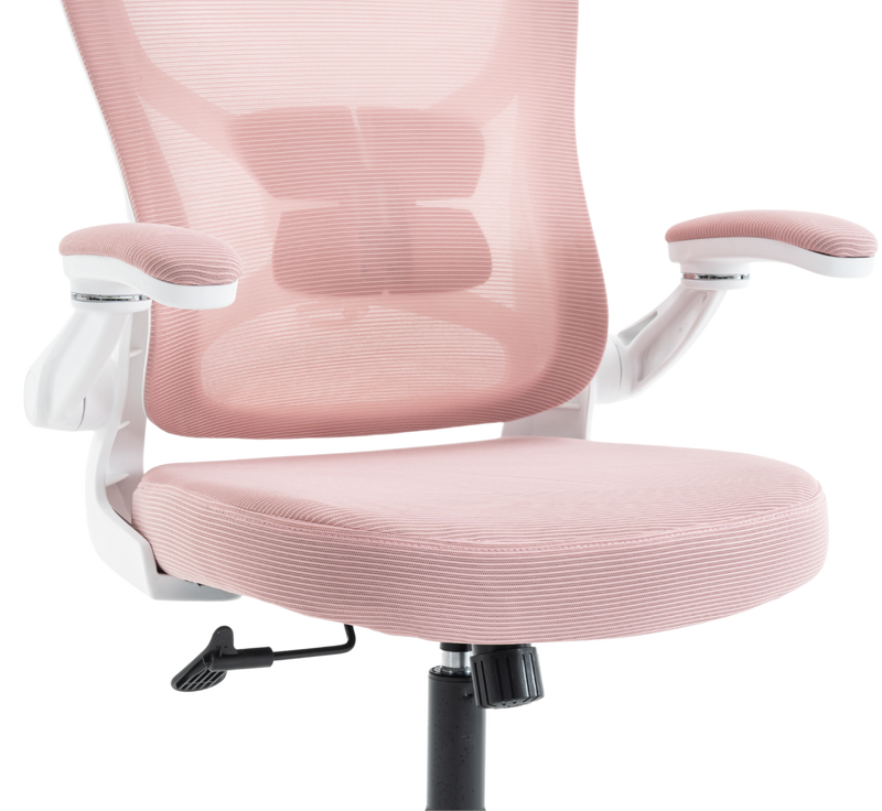 Fotel biurowy ergonomiczny obrotowy siateczkowy bujany krzesło różowo-biały Prime