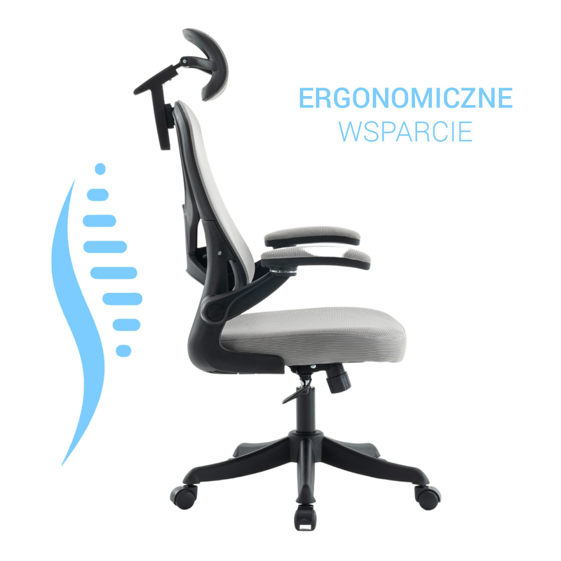 Fotel biurowy ergonomiczny obrotowy siateczkowy bujany krzesło szary Prime