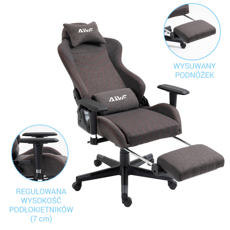 Fotel dla gracza gamingowy kubełkowy materiałowy ergonomiczny krzesło z podnóżkiem brązowy Modern