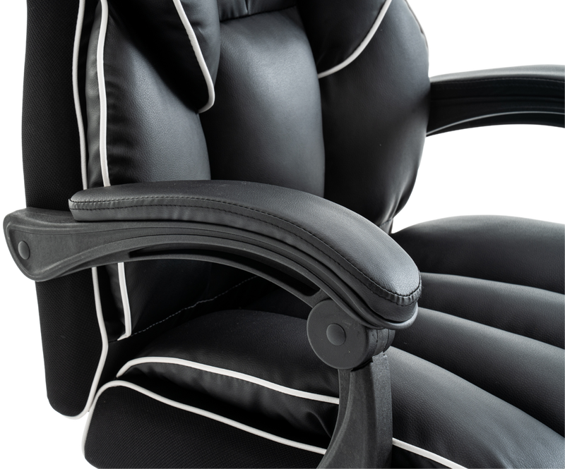 Fotel biurowy ergonomiczny obrotowy krzesło z podnóżkiem czarno-biały Premium