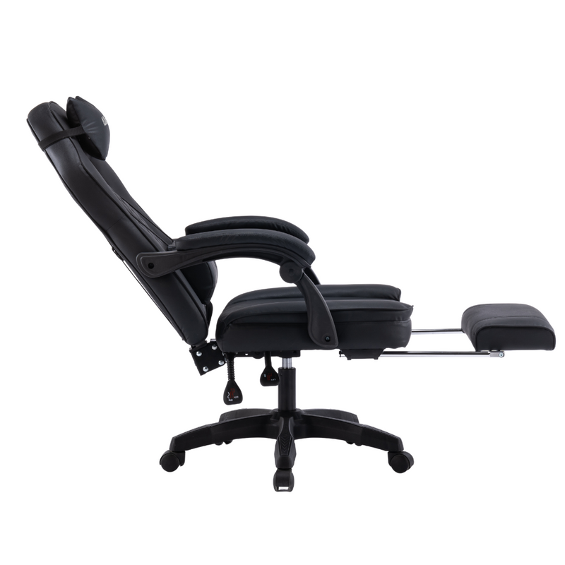 Fotel gamingowy z podnóżkiem ekoskóra krzesło dla gracza biurowy ergonomiczny czarny Champion