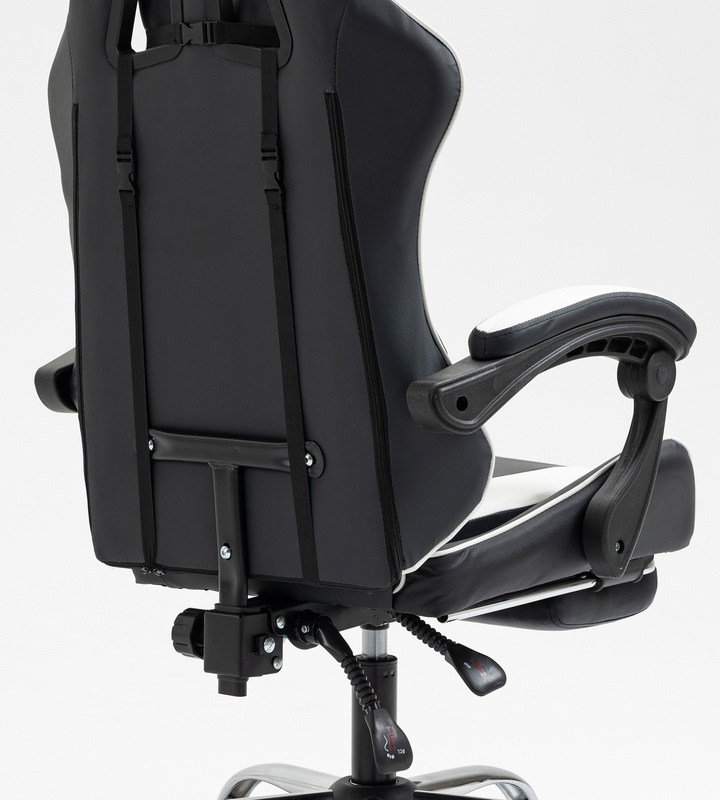 Fotel dla gracza gamingowy obrotowy krzesło z podnóżkiem biało-czarny Boss