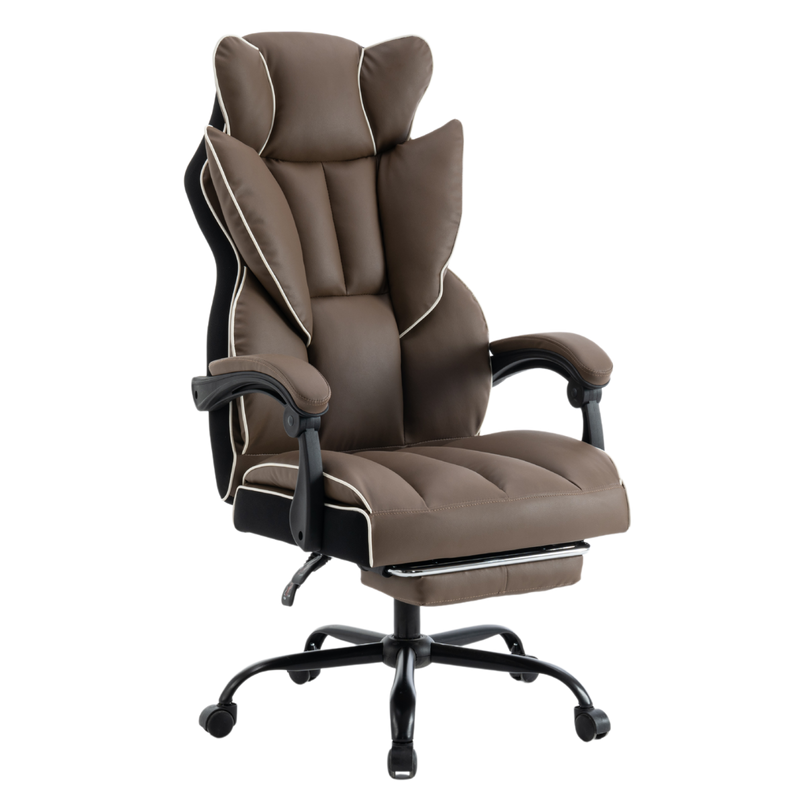 Fotel biurowy ergonomiczny obrotowy krzesło z podnóżkiem brązowy Premium