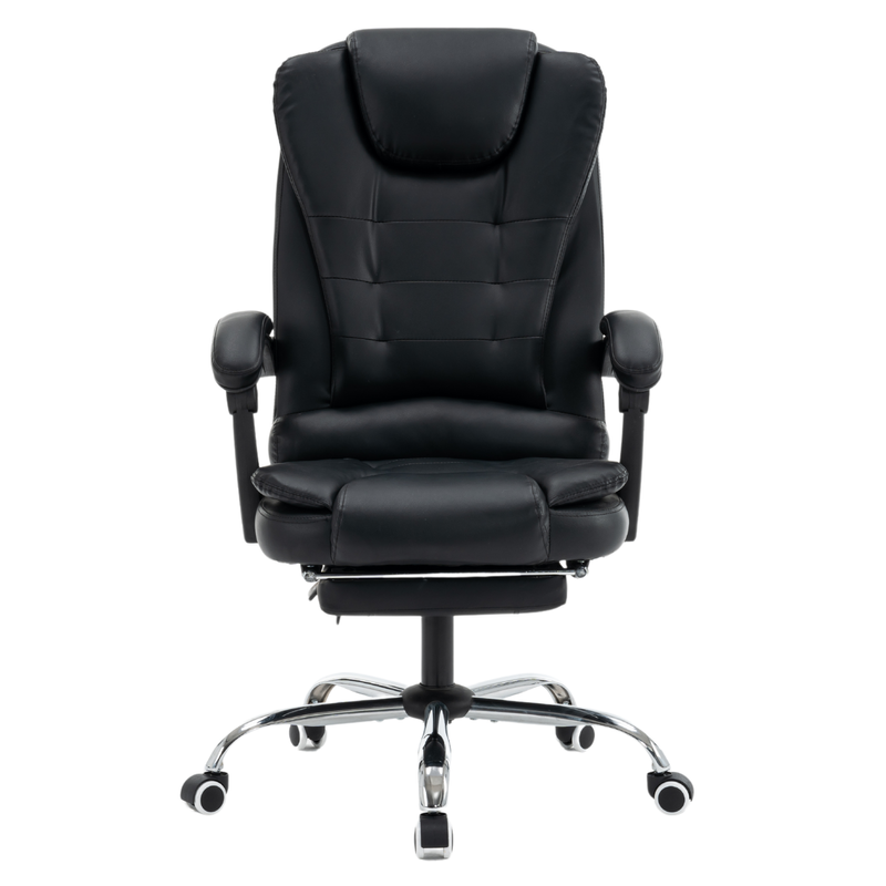 Fotel biurowy ergonomiczny obrotowy bujany krzesło z podnóżkiem ekoskóra czarny Relax