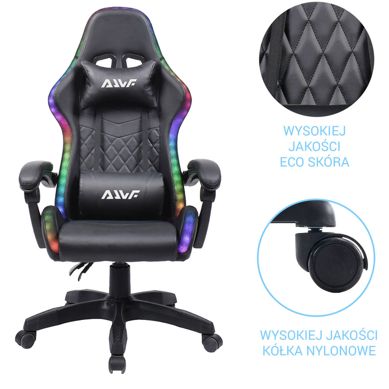 Fotel gamingowy krzesło dla gracza kubełkowy ergonomiczny biurowy czarny LED Funky