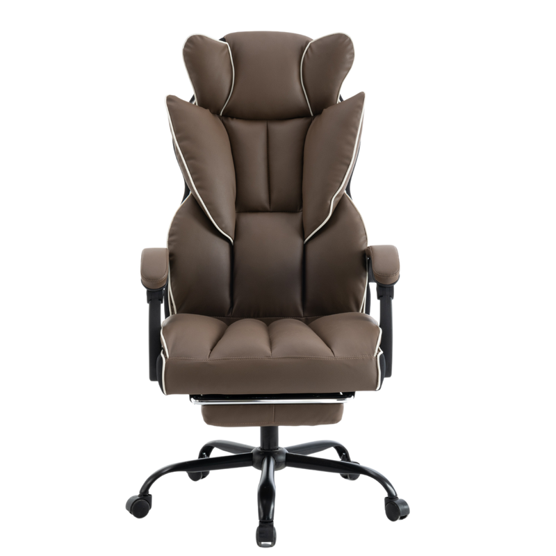 Fotel biurowy ergonomiczny obrotowy krzesło z podnóżkiem brązowy Premium