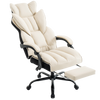 Fotel biurowy ergonomiczny obrotowy krzesło z podnóżkiem beżowo-biały Premium