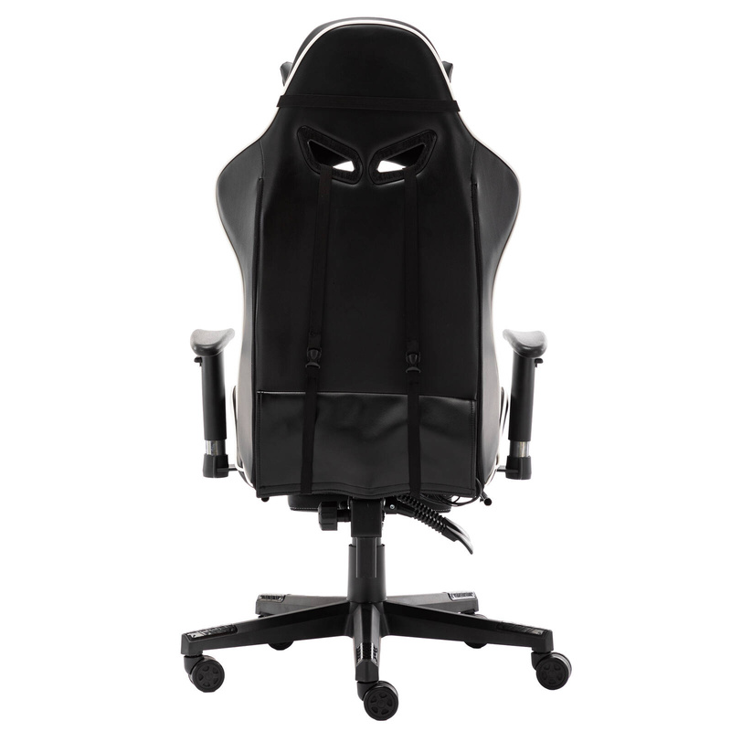 Fotel dla gracza gamingowy ergonomiczny kubełkowy krzesło z podnóżkiem czarno-biały Corpo