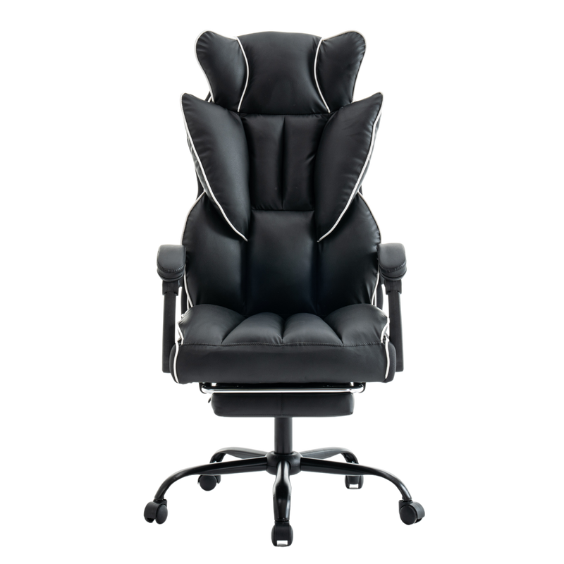 Fotel biurowy ergonomiczny obrotowy krzesło z podnóżkiem czarno-biały Premium