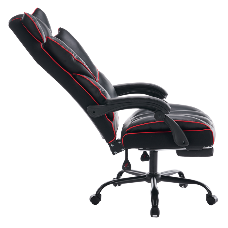 Fotel biurowy ergonomiczny obrotowy krzesło z podnóżkiem czarno-czerwony Premium