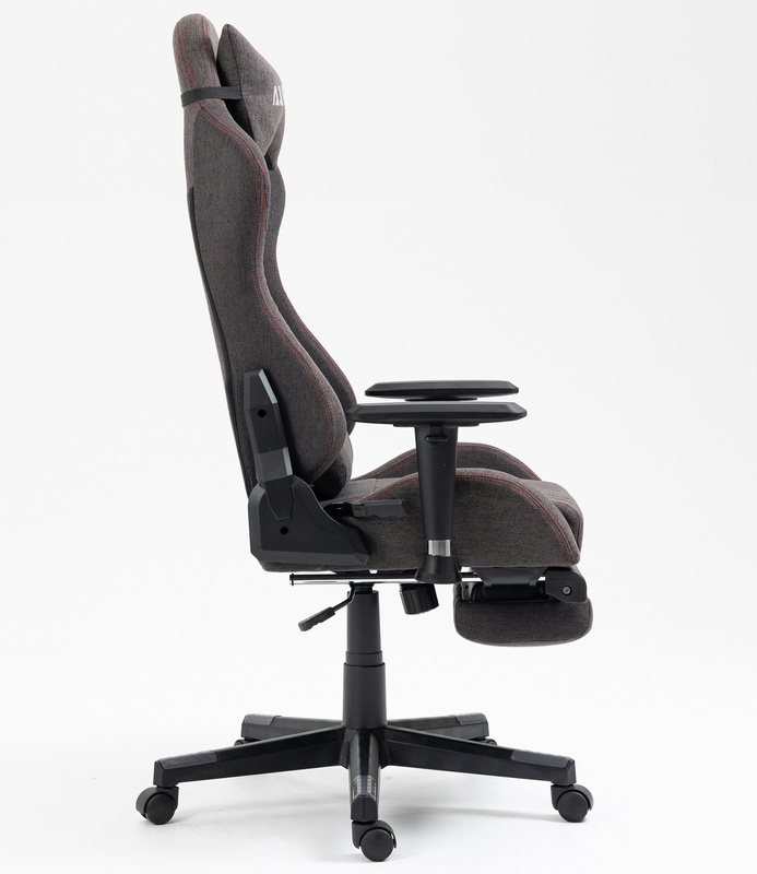 Fotel dla gracza gamingowy kubełkowy materiałowy ergonomiczny krzesło z podnóżkiem brązowy Modern