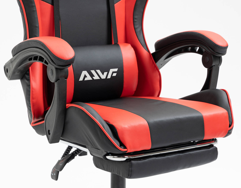 Fotel dla gracza ergonomiczny gamingowy obrotowy krzesło z podnóżkiem czerwono-czarny Boss