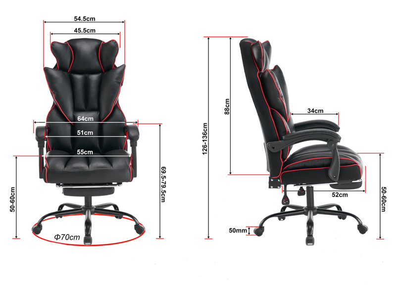 Fotel biurowy ergonomiczny obrotowy krzesło z podnóżkiem czarno-czerwony Premium