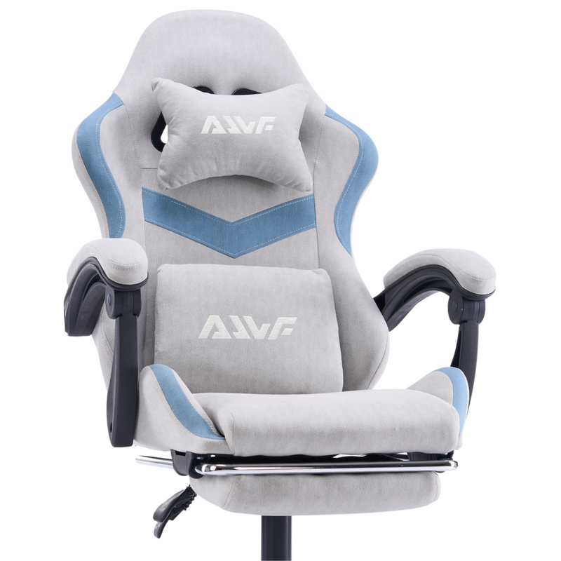 Fotel gamingowy z podnóżkiem zamszowy materiałowy krzesło dla gracza biurowy ergonomiczny szaro-niebieski Empo