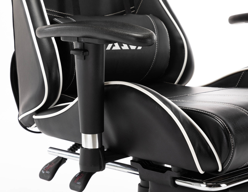 Fotel dla gracza gamingowy ergonomiczny kubełkowy krzesło z podnóżkiem czarno-biały Corpo