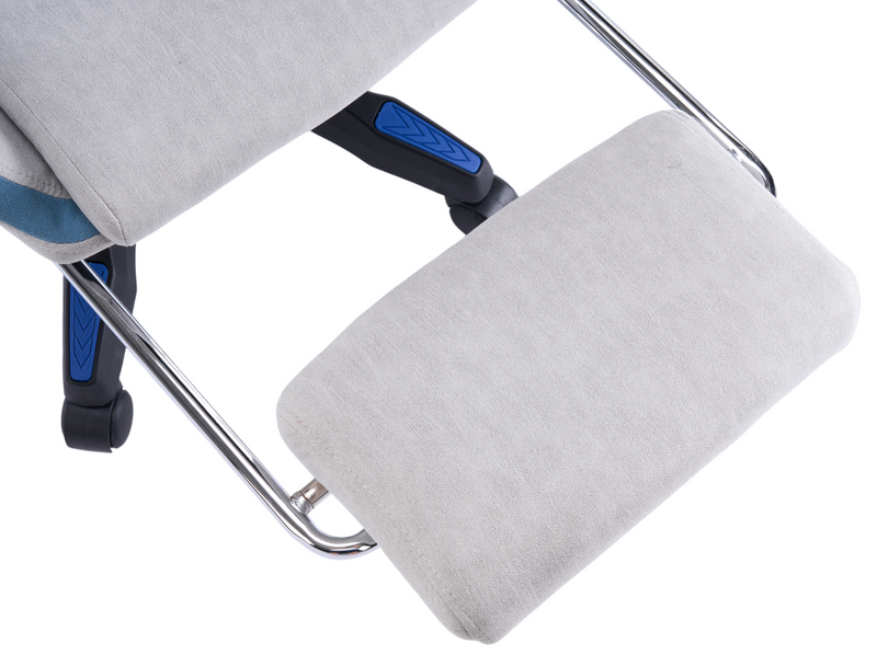 Fotel gamingowy z podnóżkiem zamszowy materiałowy krzesło dla gracza biurowy ergonomiczny szaro-niebieski Empo