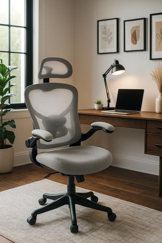 Fotel biurowy ergonomiczny obrotowy siateczkowy bujany krzesło szary Prime