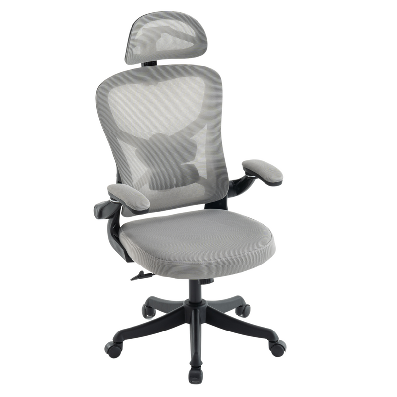 Fotel biurowy ergonomiczny obrotowy siateczkowy bujany krzesło szary Prime