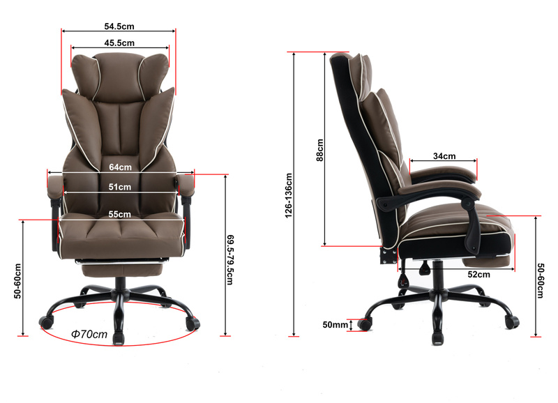 Fotel biurowy ergonomiczny obrotowy krzesło z podnóżkiem brązowy Premium