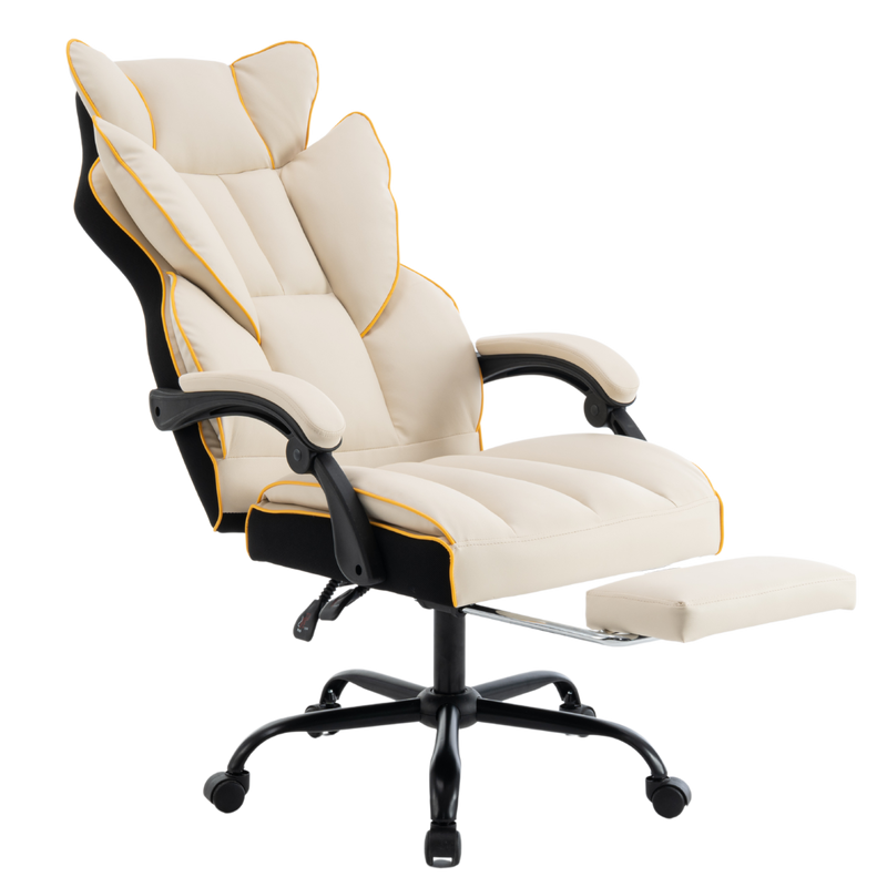 Fotel biurowy ergonomiczny obrotowy krzesło z podnóżkiem beżowo-złoty Premium