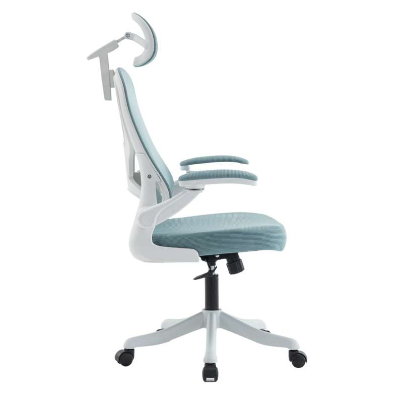 Fotel biurowy ergonomiczny obrotowy siateczkowy bujany krzesło błękitno-biały Prime