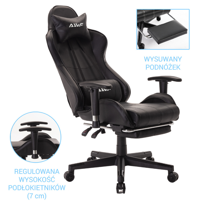 Fotel dla gracza gamingowy ergonomiczny krzesło biurowe z podnóżkiem czarny Corpo