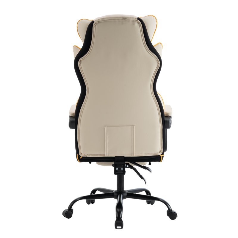 Fotel biurowy ergonomiczny obrotowy krzesło z podnóżkiem beżowo-złoty Premium