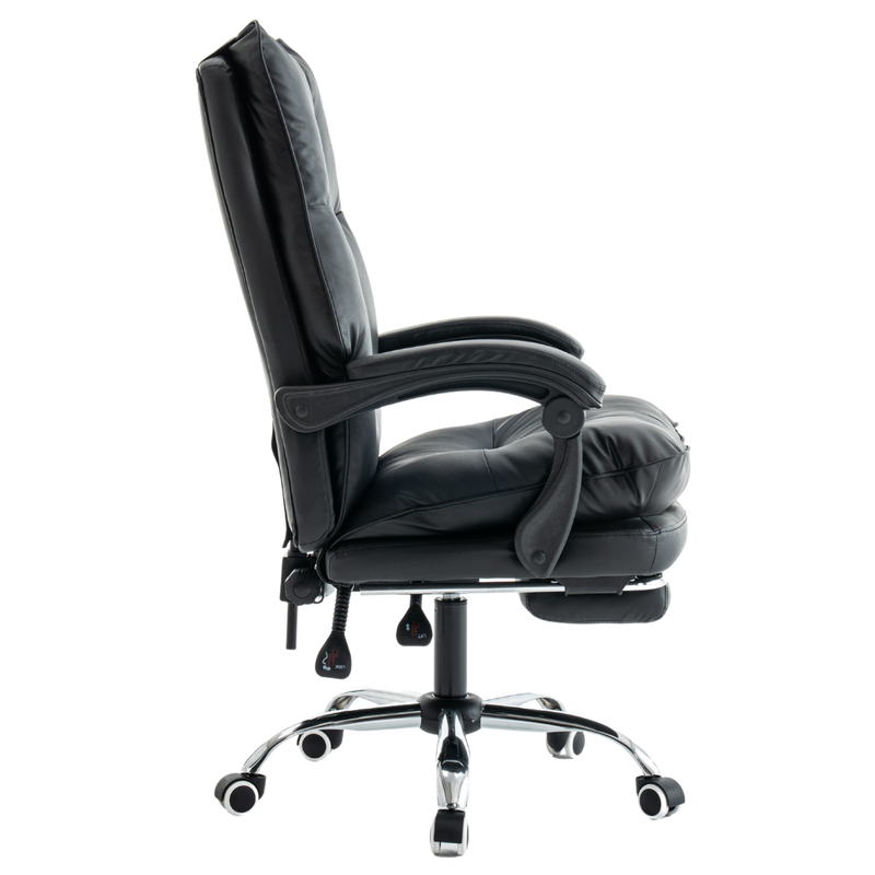 Fotel biurowy ergonomiczny obrotowy bujany krzesło z podnóżkiem ekoskóra czarny Elegant