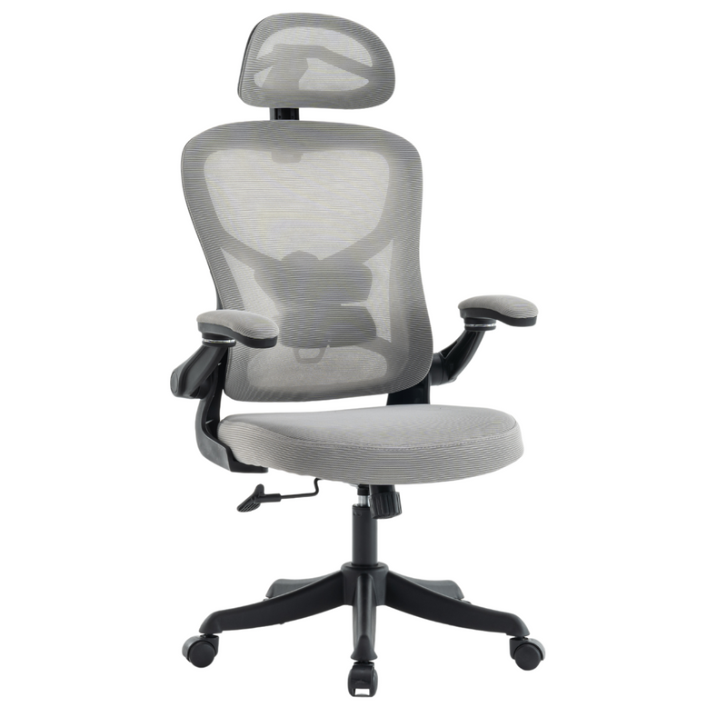 Fotel biurowy ergonomiczny obrotowy siateczkowy bujany krzesło szary Prime