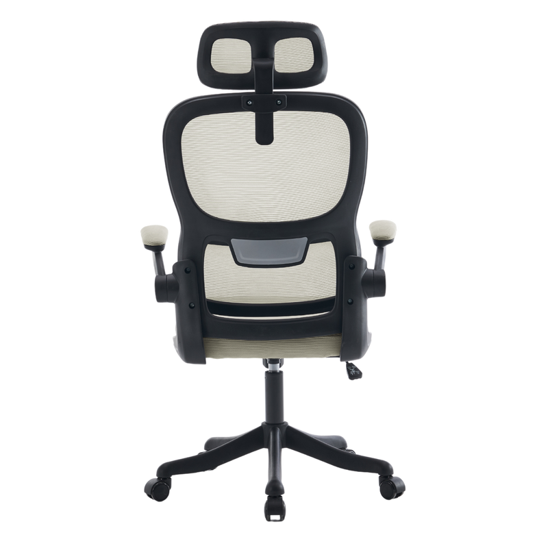 Fotel biurowy ergonomiczny obrotowy siateczkowy bujany beżowo-czarny Classic