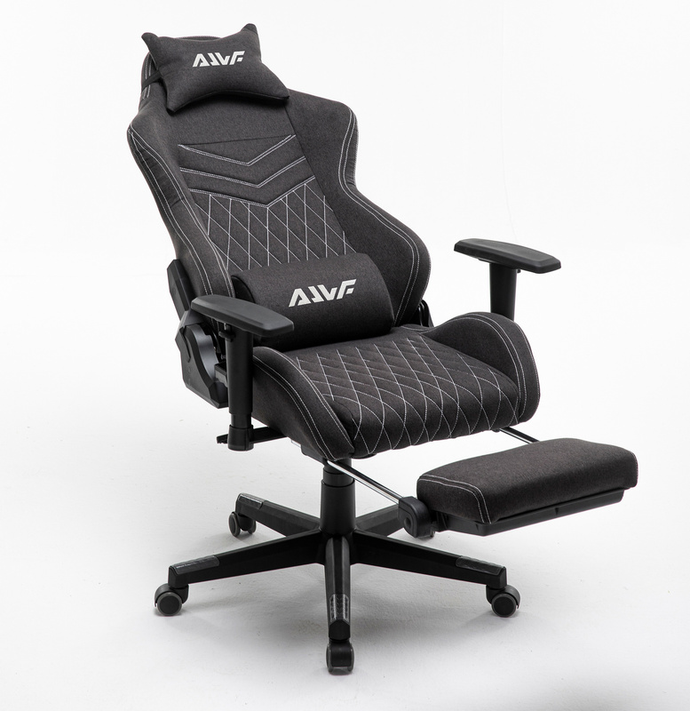 Fotel dla gracza gamingowy kubełkowy materiałowy ergonomiczny krzesło z podnóżkiem czarny Modern