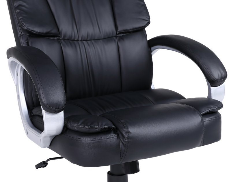 Fotel biurowy ergonomiczny obrotowy krzesło ekoskóra czarny Grand