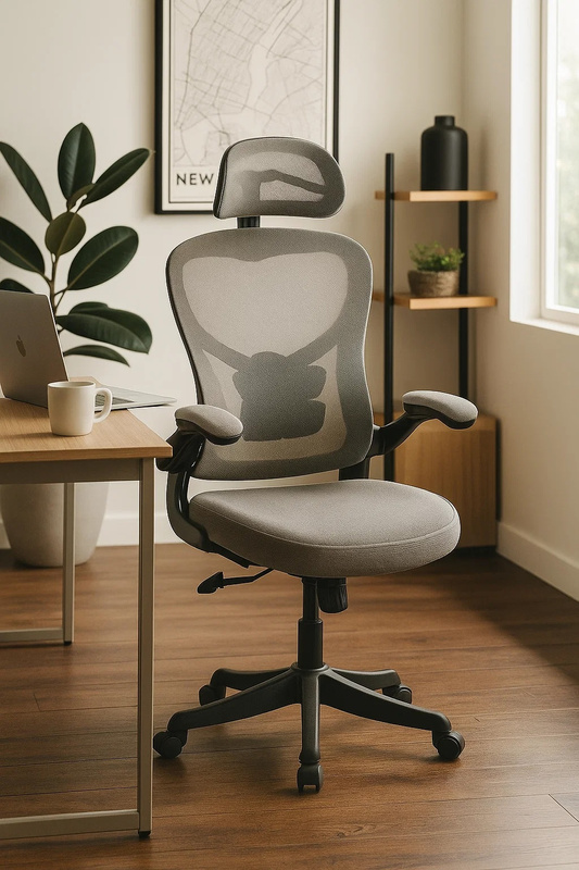Fotel biurowy ergonomiczny obrotowy siateczkowy bujany krzesło szary Prime