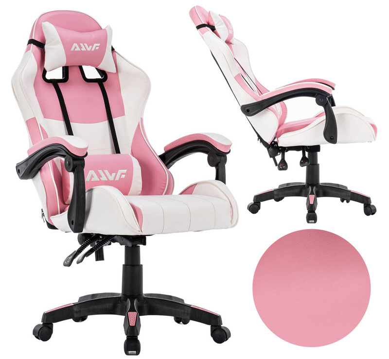 Fotel dla gracza gamingowy krzesło obrotowe biurowe biało-różowy Queen