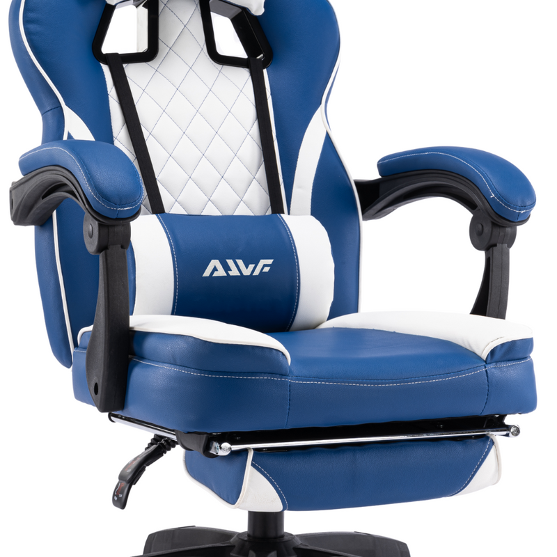 Fotel gamingowy z podnóżkiem ekoskóra krzesło dla gracza biurowy ergonomiczny niebiesko-biały Champion