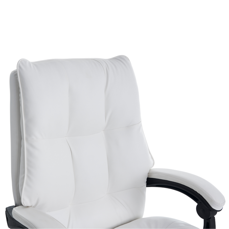 Fotel biurowy ergonomiczny obrotowy bujany krzesło z podnóżkiem ekoskóra biały Elegant