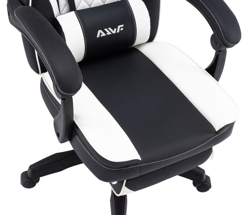 Fotel gamingowy z podnóżkiem ekoskóra krzesło dla gracza biurowy ergonomiczny czarno-biały Champion