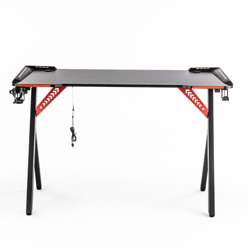 Biurko dla gracza komputerowe gamingowe z podświetleniem LED 120x60 czarno-czerwone Hermes