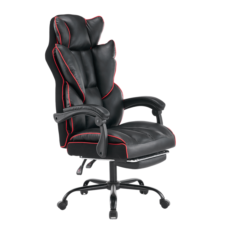 Fotel biurowy ergonomiczny obrotowy krzesło z podnóżkiem czarno-czerwony Premium