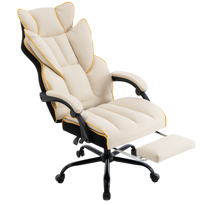 Fotel biurowy ergonomiczny obrotowy krzesło z podnóżkiem beżowo-złoty Premium
