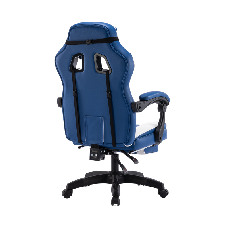 Fotel gamingowy z podnóżkiem ekoskóra krzesło dla gracza biurowy ergonomiczny niebiesko-biały Champion