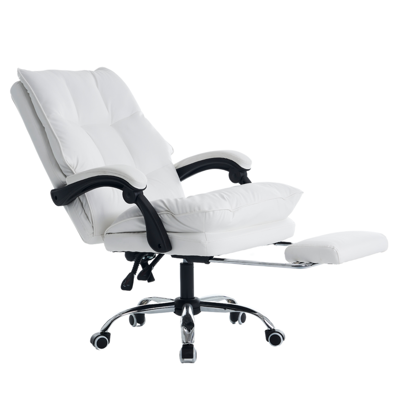 Fotel biurowy ergonomiczny obrotowy bujany krzesło z podnóżkiem ekoskóra biały Elegant