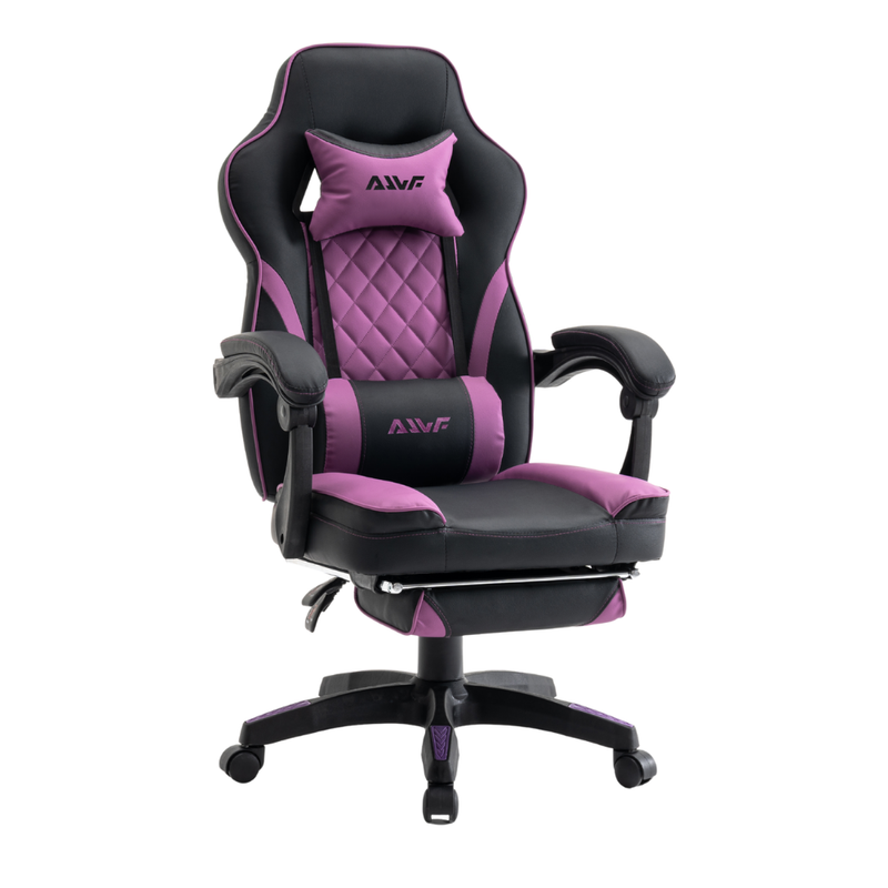 Fotel gamingowy z podnóżkiem ekoskóra krzesło dla gracza biurowy ergonomiczny czarno-fioletowy Champion