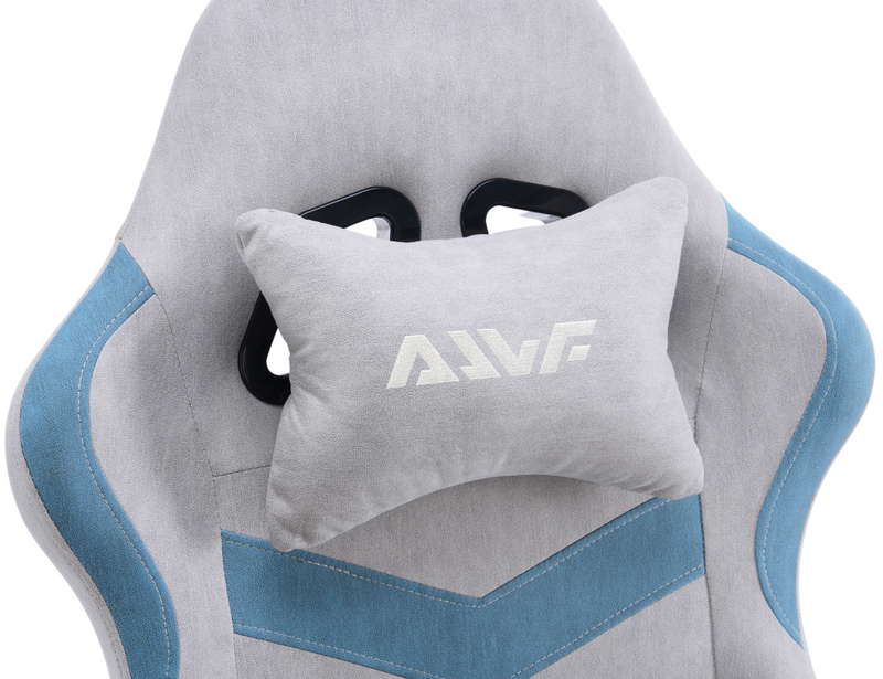 Fotel gamingowy z podnóżkiem zamszowy materiałowy krzesło dla gracza biurowy ergonomiczny szaro-niebieski Empo