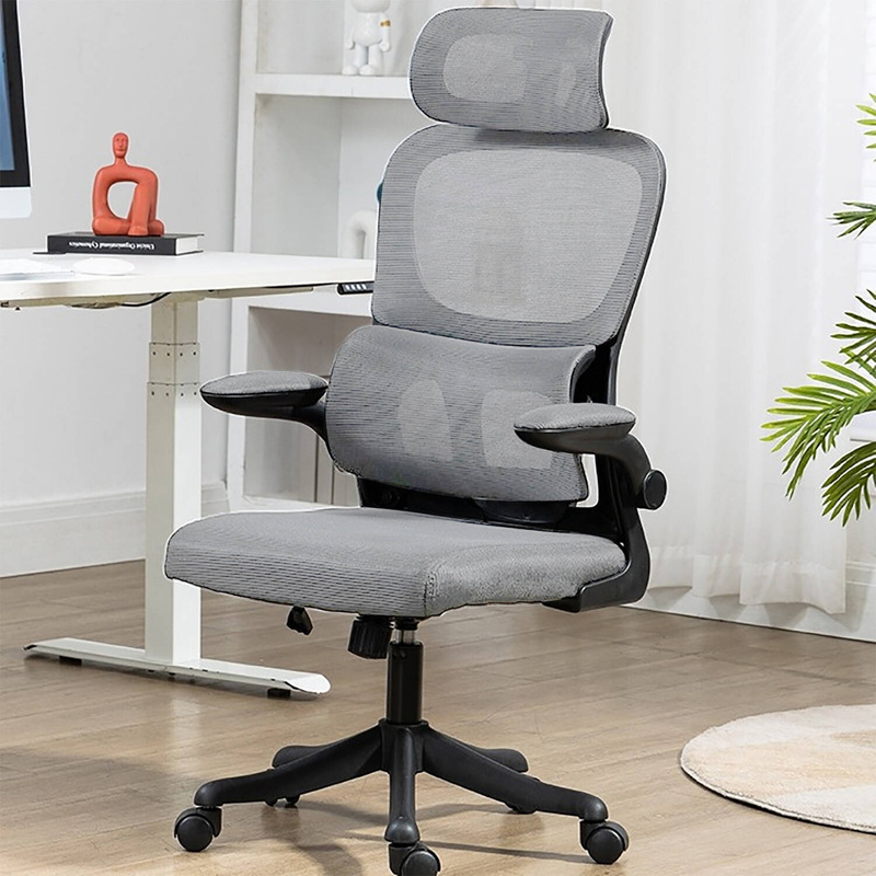 Fotel biurowy ergonomiczny obrotowy siateczkowy bujany szaro-czarny Classic