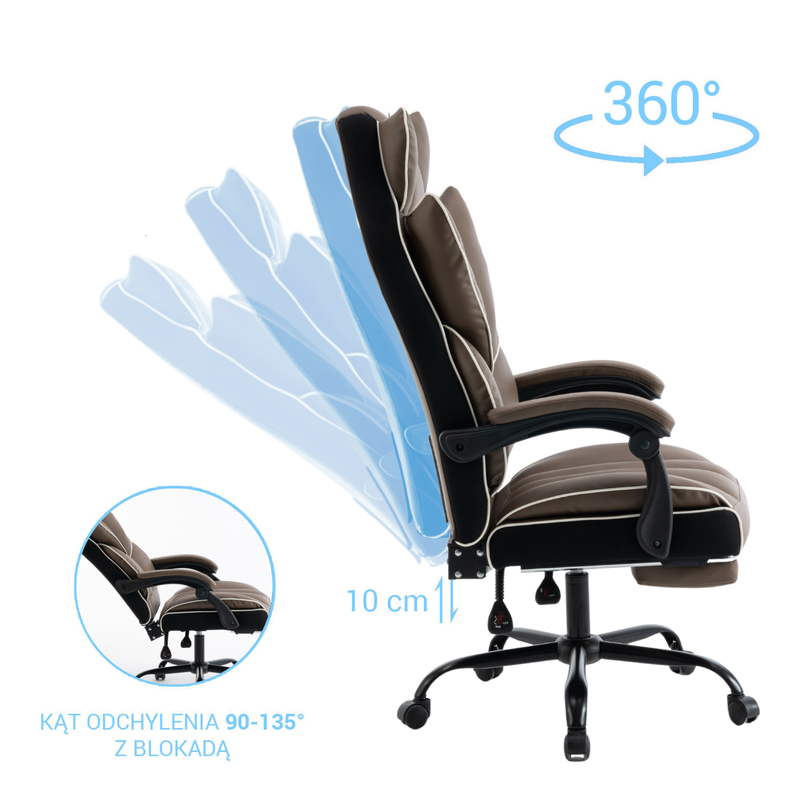 Fotel biurowy ergonomiczny obrotowy krzesło z podnóżkiem brązowy Premium